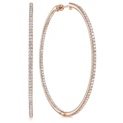 New Gabriel & Co. 14K Rose Gold French Pave 60mm Round Inside Out Diamond Classic Hoop Earrings