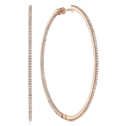 Online Gabriel & Co. 14K Rose Gold French Pave 60mm Round Inside Out Diamond Classic Hoop Earrings