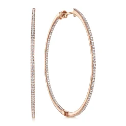 Sale Gabriel & Co. 14K Rose Gold French Pave 50mm Round Inside Out Diamond Classic Hoop Earrings
