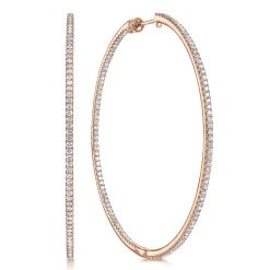 Discount Gabriel & Co. 14K Rose Gold French Pave 60mm Round Inside Out Diamond Classic Hoop Earrings