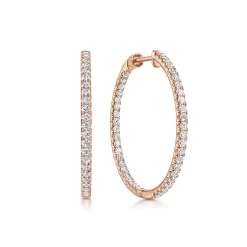 New Gabriel & Co. 14K Rose Gold French Pave 30mm Round Inside Out Diamond Hoop Earrings