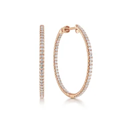 Best Gabriel & Co. 14K Rose Gold French Pave 30mm Round Inside Out Diamond Hoop Earrings