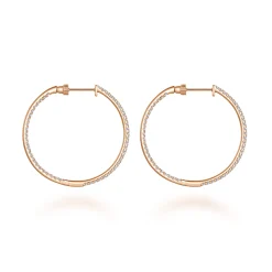 Best Gabriel & Co. 14K Rose Gold French Pave 30mm Round Inside Out Diamond Hoop Earrings