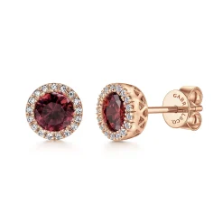 Outlet Gabriel & Co. 14K Rose Gold Garnet and Diamond Halo Stud Earrings