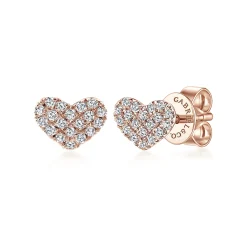 Sale Gabriel & Co. 14K Rose Gold Heart Shaped Pave Diamond Stud Earrings