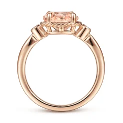 Discount Gabriel & Co. 14K Rose Gold Horizontal Oval Morganite and Diamond Three Stone Ring