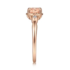 Discount Gabriel & Co. 14K Rose Gold Horizontal Oval Morganite and Diamond Three Stone Ring