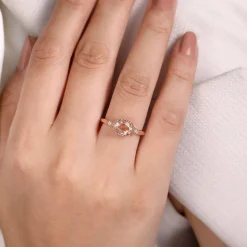 Discount Gabriel & Co. 14K Rose Gold Horizontal Oval Morganite and Diamond Three Stone Ring