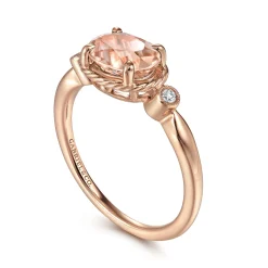 Discount Gabriel & Co. 14K Rose Gold Horizontal Oval Morganite and Diamond Three Stone Ring