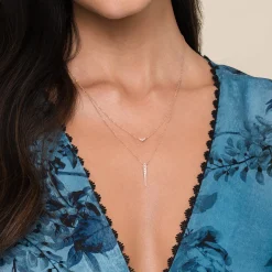 Clearance Gabriel & Co. 14K Rose Gold Layered Pave Diamond Bar and Spike Pendant Necklace