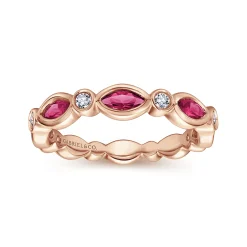 Gabriel & Co. 14K Rose Gold Marquise Ruby and Round Diamond Stackable Ring