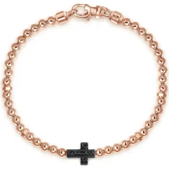 Sale Gabriel & Co. 14K Rose Gold 4mm Beaded Mens Bracelet with Black Spinel Cross