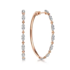 Online Gabriel & Co. 14K Rose Gold 40mm Diamond Station Intricate Hoop Earrings