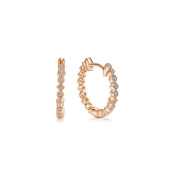 New Gabriel & Co. 14K Rose Gold 15mm Huggie Alternating Square Round Diamond Huggies