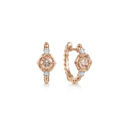 Sale Gabriel & Co. 14K Rose Gold Morganite and Diamond Huggies