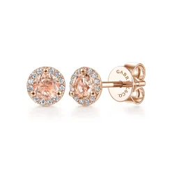 Outlet Gabriel & Co. 14K Rose Gold Morganite and Diamond Halo Stud Earrings