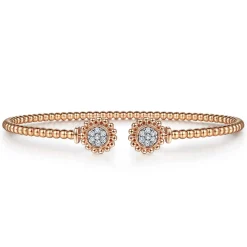 Gabriel & Co. 14K Rose Gold Open Bangle with Pave Diamond Circles