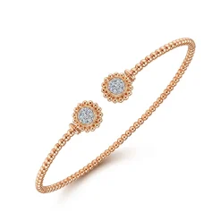 Gabriel & Co. 14K Rose Gold Open Bangle with Pave Diamond Circles