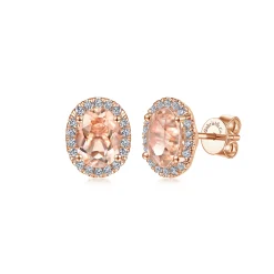 Outlet Gabriel & Co. 14K Rose Gold Oval Morganite and Diamond Halo Stud Earrings