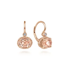 New Gabriel & Co. 14K Rose Gold Oval Morganite and Diamond Leverback Earrings