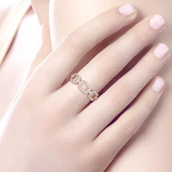 Discount Gabriel & Co. 14K Rose Gold Pave Diamond Chain Link Ring Band