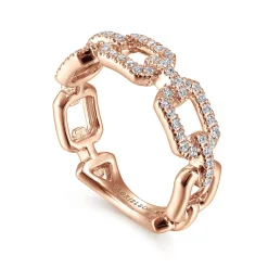 Discount Gabriel & Co. 14K Rose Gold Pave Diamond Chain Link Ring Band