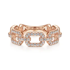 Discount Gabriel & Co. 14K Rose Gold Pave Diamond Chain Link Ring Band