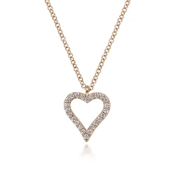 New Gabriel & Co. 14K Rose Gold Pave Diamond Open Heart Necklace