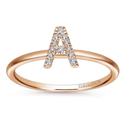 New Gabriel & Co. 14K Rose Gold Pave Diamond Uppercase A Initial Ring
