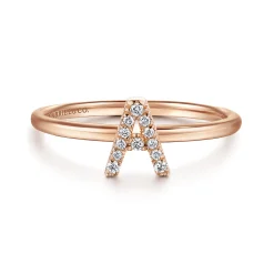 New Gabriel & Co. 14K Rose Gold Pave Diamond Uppercase A Initial Ring