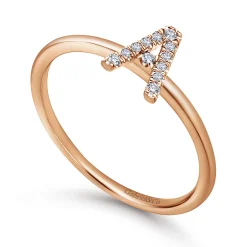 New Gabriel & Co. 14K Rose Gold Pave Diamond Uppercase A Initial Ring