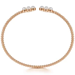Clearance Gabriel & Co. 14K Rose Gold Pearl Bujukan Open Bangle