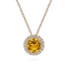 Hot Gabriel & Co. 14K Rose Gold Round Citrine and Diamond Halo Pendant Necklace