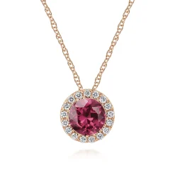 Online Gabriel & Co. 14k Rose Gold Round Cut Diamond Halo Pink Tourmaline Pendant Necklace