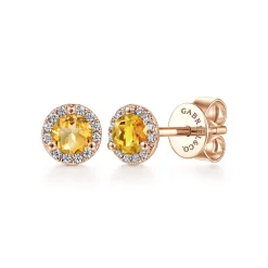 Online Gabriel & Co. 14k Rose Gold Round Halo Citrine and Diamond Stud Earrings