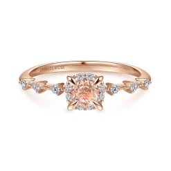 Discount Gabriel & Co. 14K Rose Gold Round Morganite and Diamond Halo Ring