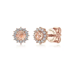 Gabriel & Co. 14K Rose Gold Round Morganite and Diamond Stud Earrings