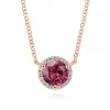 Discount Gabriel & Co. 14K Rose Gold Round Pink Tourmaline and Diamond Halo Pendant Necklace