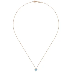 Best Gabriel & Co. 14K Rose Gold Round Swiss Blue Topaz and Diamond Halo Pendant Necklace