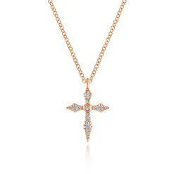 Best Gabriel & Co. 14K Rose Gold Sculpted Diamond Cross Pendant Necklace