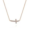 Discount Gabriel & Co. 14K Rose Gold Sideways Curved Diamond Cross Necklace