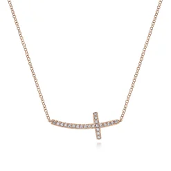 Clearance Gabriel & Co. 14K Rose Gold Sideways Curved Diamond Cross Necklace