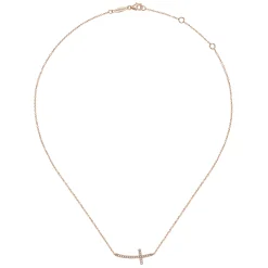 Clearance Gabriel & Co. 14K Rose Gold Sideways Curved Diamond Cross Necklace