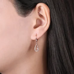 New Gabriel & Co. 14K Rose Gold Teardrop Morganite and Diamond Drop Earrings