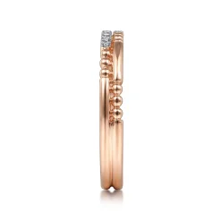 Clearance Gabriel & Co. 14K Rose Gold Two Row Beaded Diamond Stackable Ring