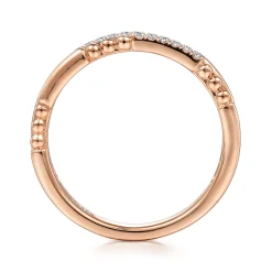 Clearance Gabriel & Co. 14K Rose Gold Two Row Beaded Diamond Stackable Ring