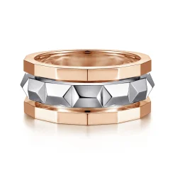 New Gabriel & Co. 14K Rose-White Gold Wide Faceted Ring in High Polished Finish