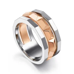 Online Gabriel & Co. 14K Rose-White Gold Wide Faceted Ring in High Polished Finish