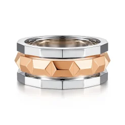 Online Gabriel & Co. 14K Rose-White Gold Wide Faceted Ring in High Polished Finish