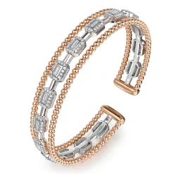 Online Gabriel & Co. 14K White and Rose Gold #6.25 Baguettes Shape Bujukan Bangle With 3 Rolls